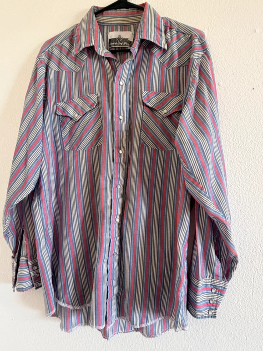 Vintage Ranch & Town Western Pearl Snap Shirt Red Blue Men’s Large Sku1058